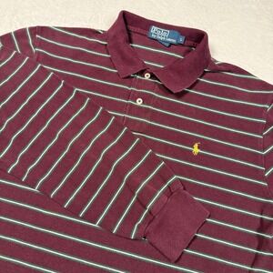 Polo Ralph Lauren Polo Shirt Mens Large Red Striped Long Sleeve Pony Cotton USA